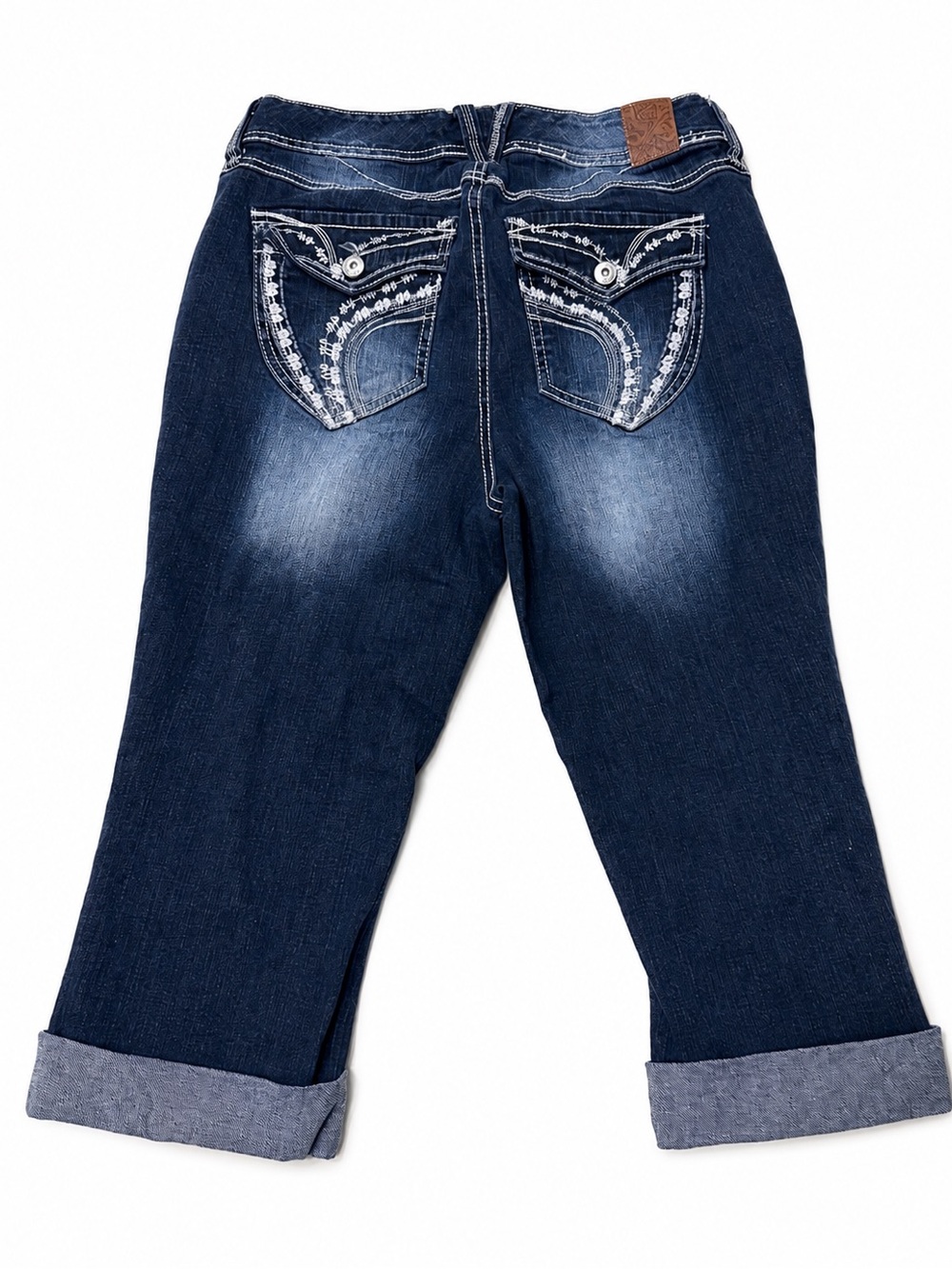 Ariya Women’s Dark Blue Distressed Capri Jeans - Picture 3 of 6